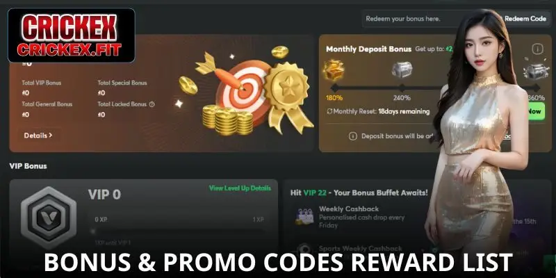Bonus & Promo Codes Reward List